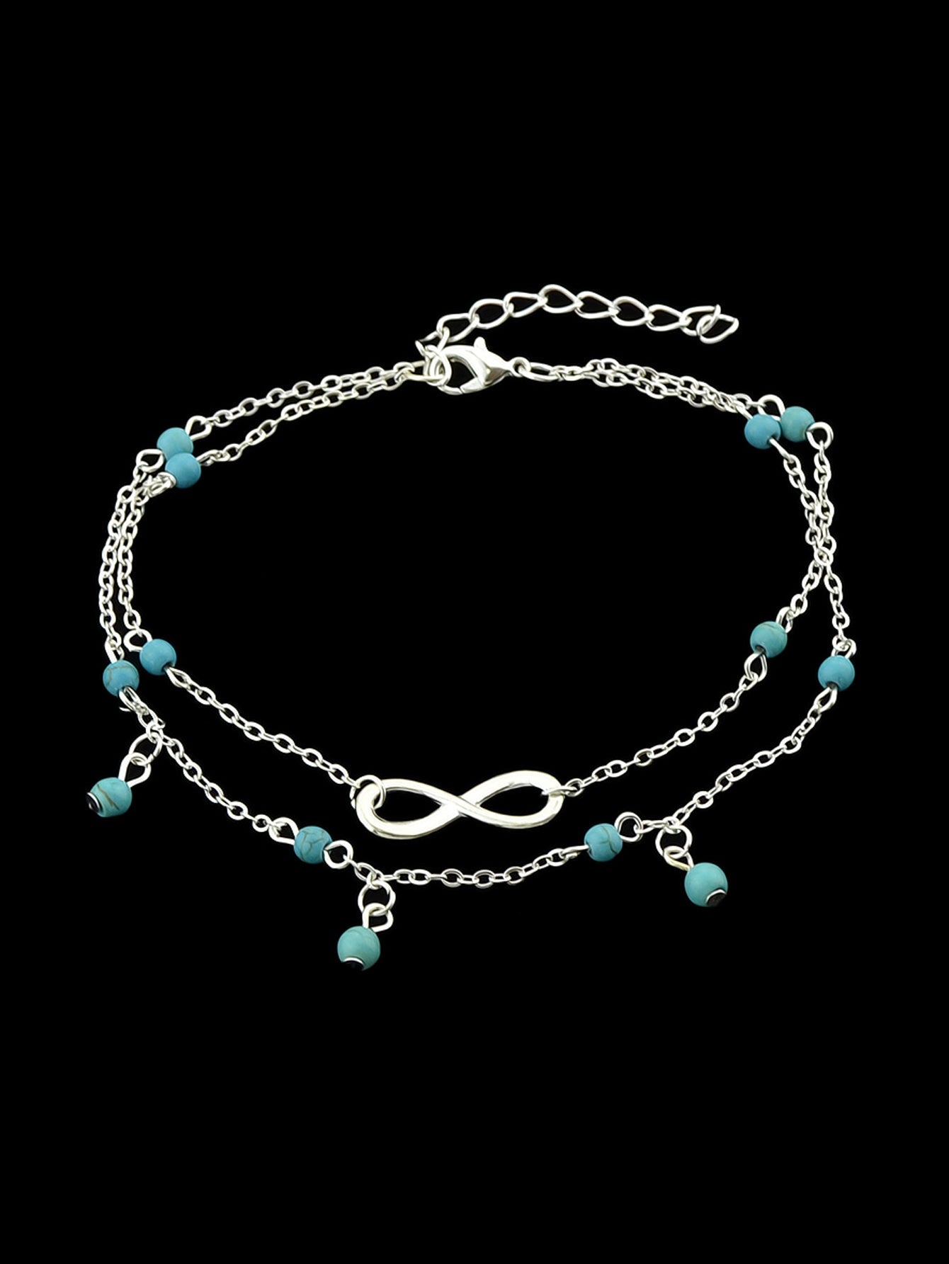 Double layer Chain Turquoise Infinity Anklet