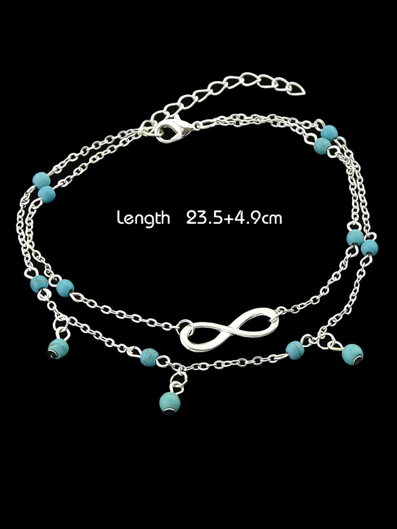 Double layer Chain Turquoise Infinity Anklet