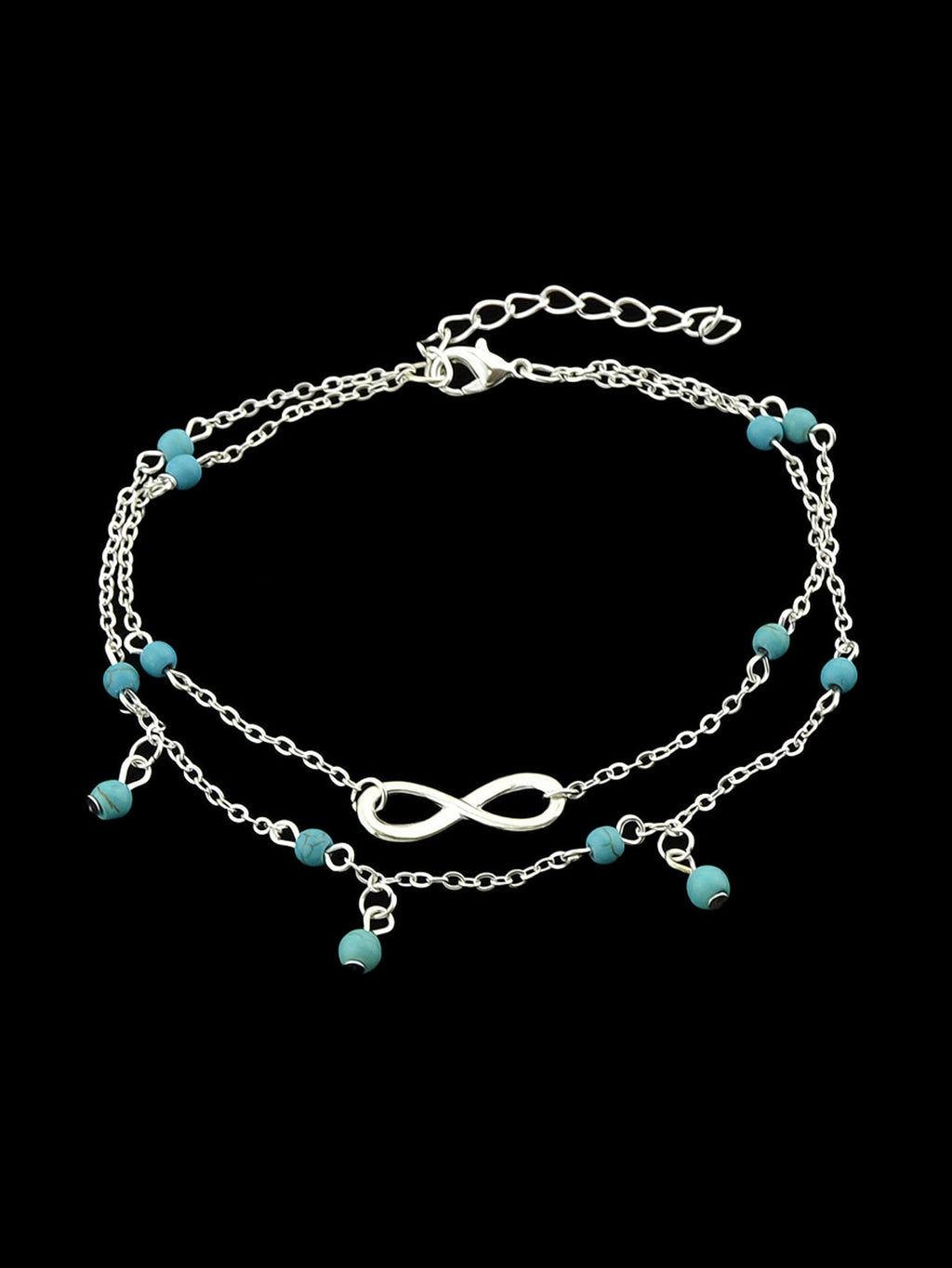 Double layer Chain Turquoise Infinity Anklet