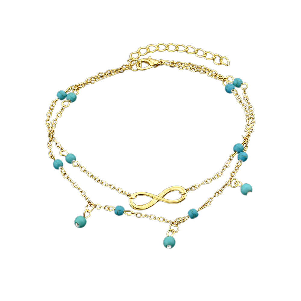 Double layer Chain Turquoise Infinity Anklet