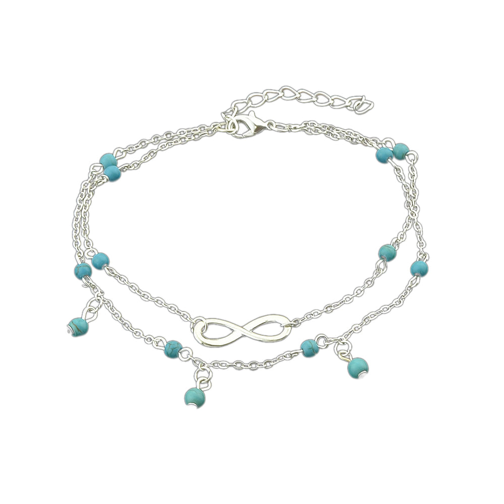 Double layer Chain Turquoise Infinity Anklet