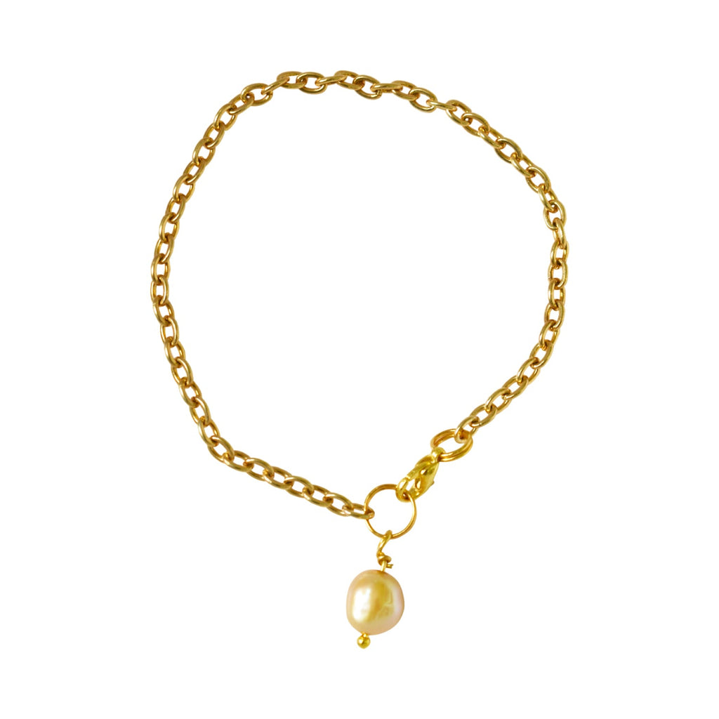Gold freshwater pearl adjustable bracelet